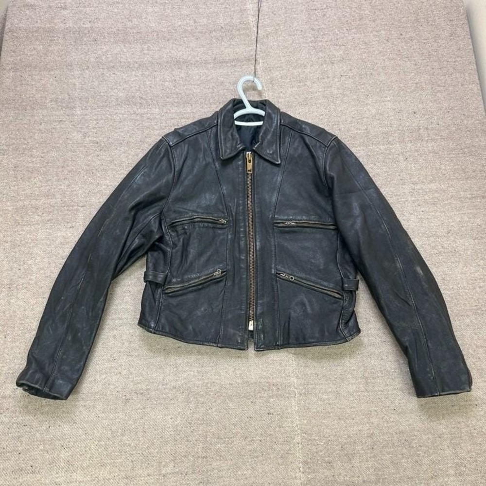 Vintage Leather Jacket Women's Medium Black 1960s USA Motorcycle